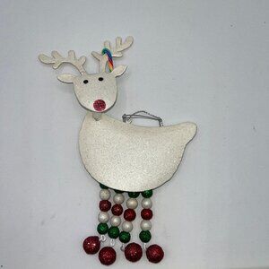 Vintage Pier One Pier 1 Metal Glitter Reindeer Ornament Red Green Dangly Legs